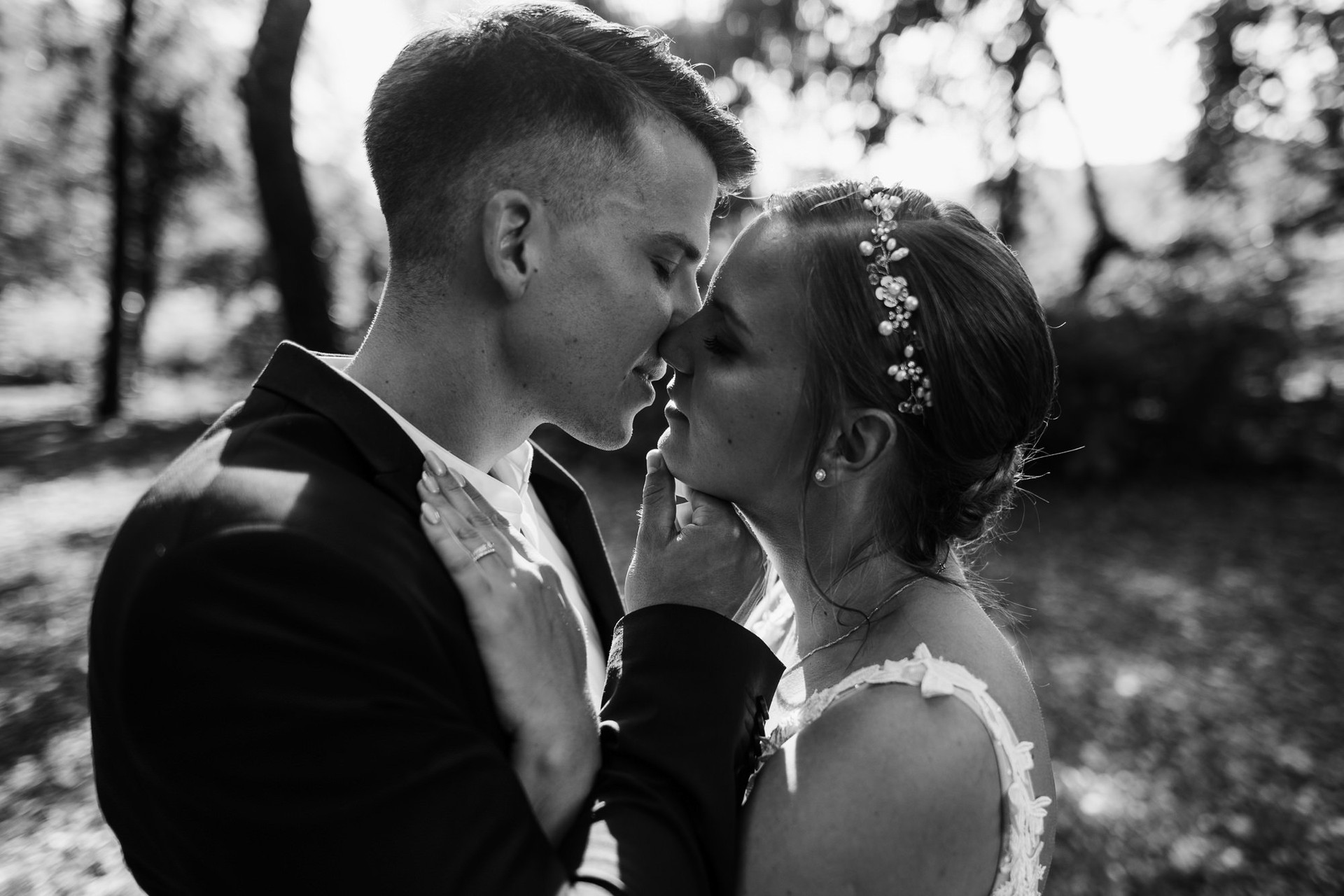 A monochrome moment from a wedding celebration.